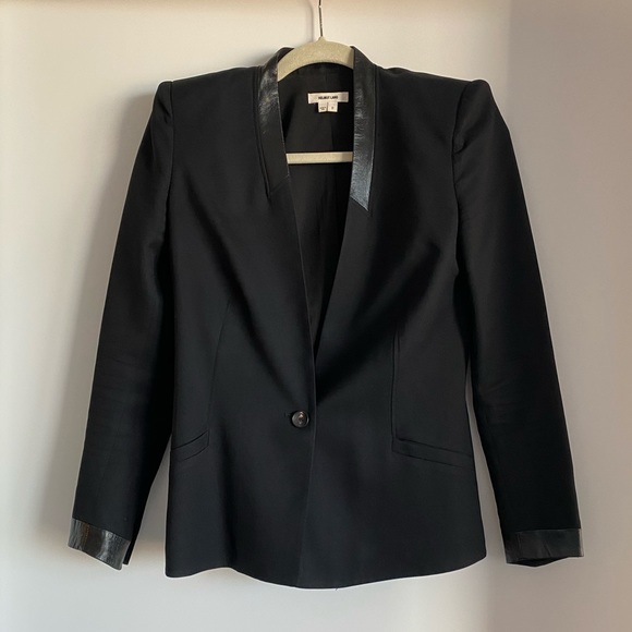 HELMUT LANG STRUCTURED BLAZER SIZE 0 LEATHER BlACK - Picture 1 of 8